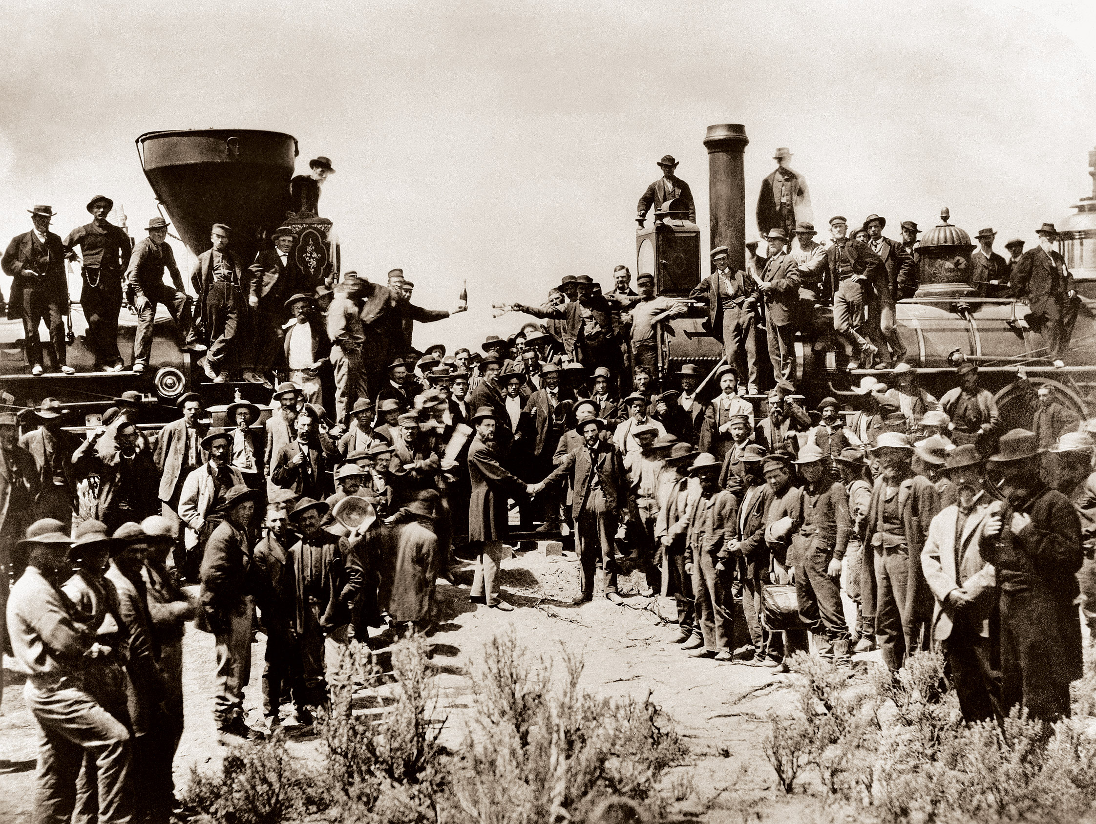 Historyczny moment połączenia odcinków linii Union Pacific i Central Pacific - USA, 1869 r. 