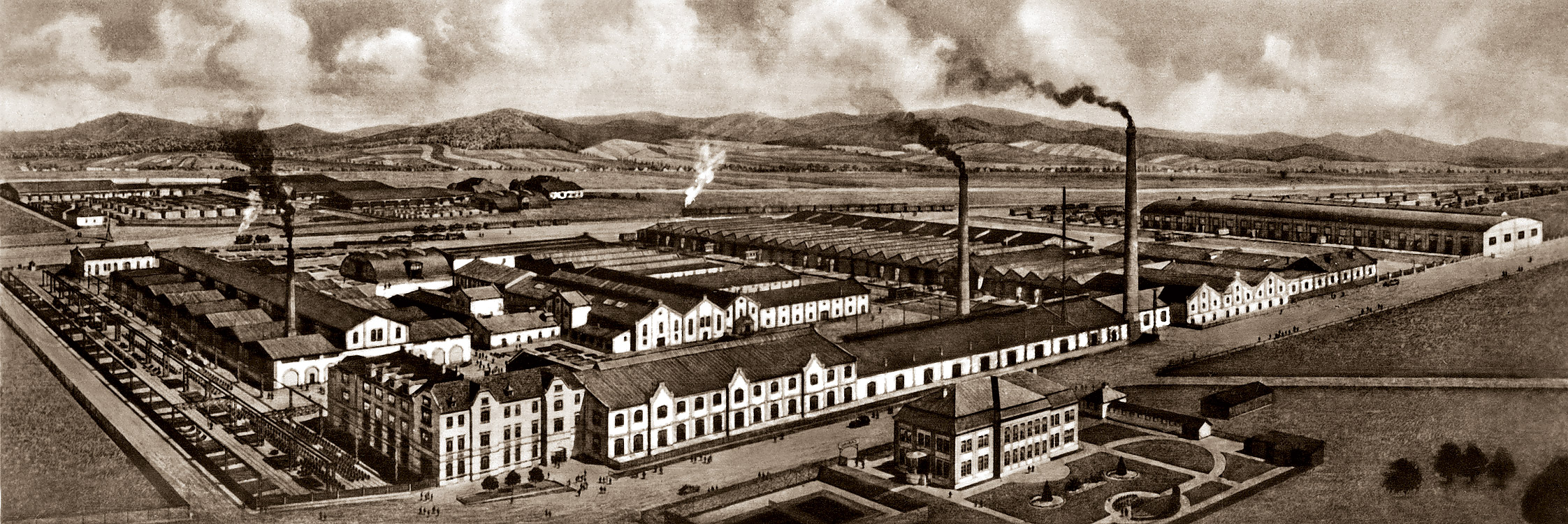 Rycina prezentuje fabrykę L. Zieleniewskiego w Sanoku / A drawing of the L. Zieleniewski Factory in Sanok