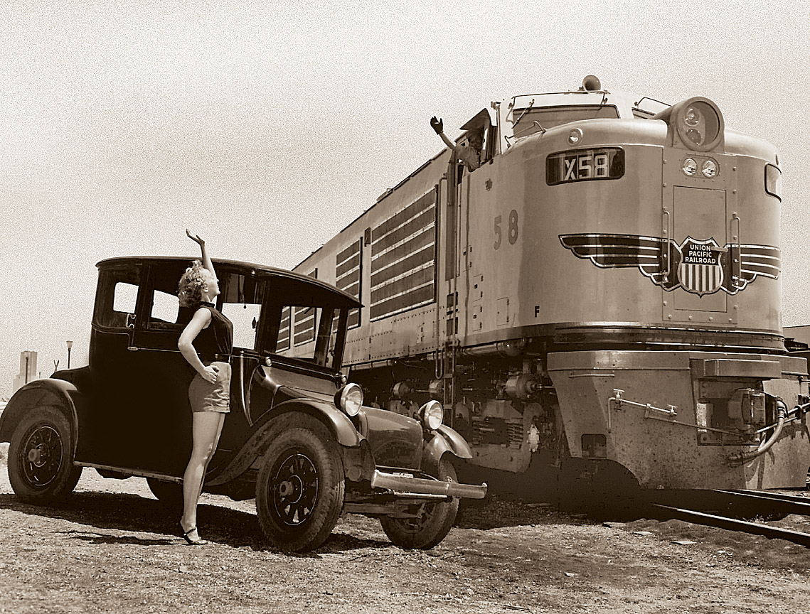 Lokomotywa spalinowa spółki Union Pacific na stacji Fremont w Nebrasce, 1953 / Diesel locomotive of Union Pacific at the station in Fremont, Nebraska, 1953